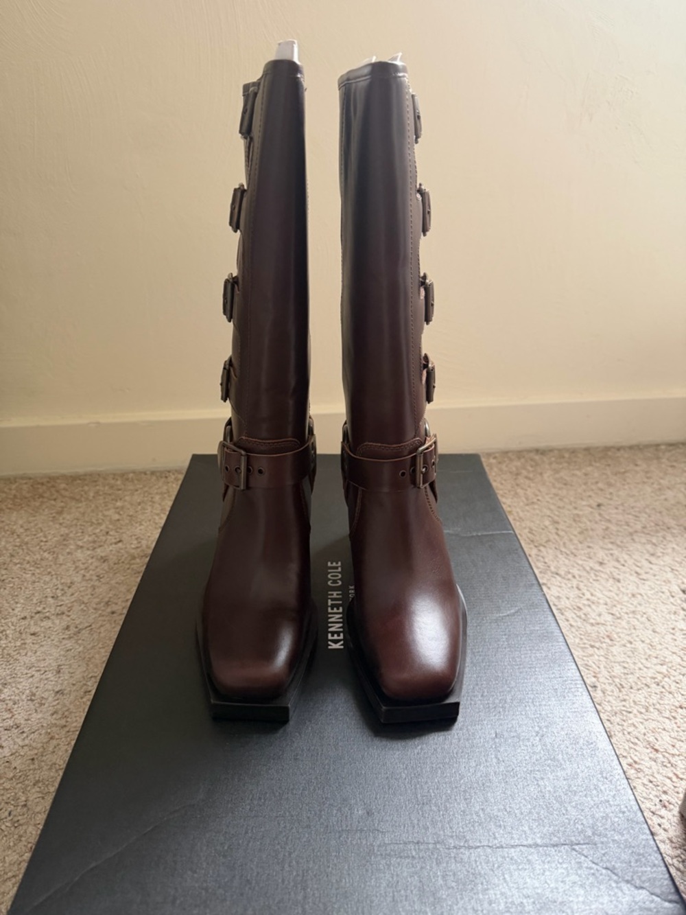 Kenneth Cole Emmett Brown Leather Knee High Buckle Boots Size 5.5 NIB